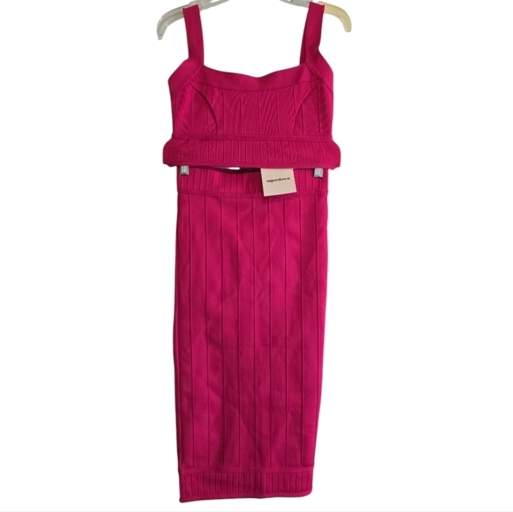 NWT Superdown Stella Bandage 2-piece Set XS Pink Ribbed Exposed Zippers - Picture 3 of 12